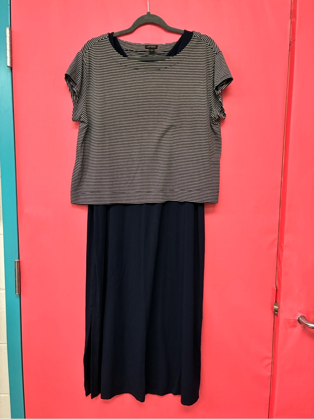 J. Jill Navy and White Striped Short-Sleeve Top with Navy Maxi Skirt